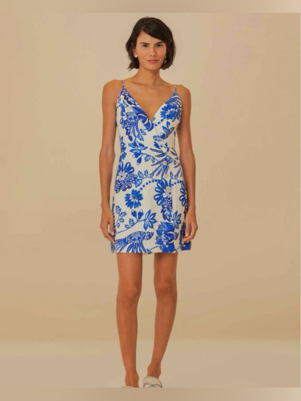 Farm Rio Floral Birds Off White Linen Mini Dress